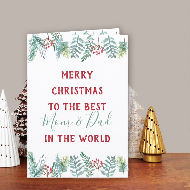 Feliz Navidad a lo mejor... Pine and Berries (Mom & Dad Christmas Card. Buy professionally printed or as printable digital download.)