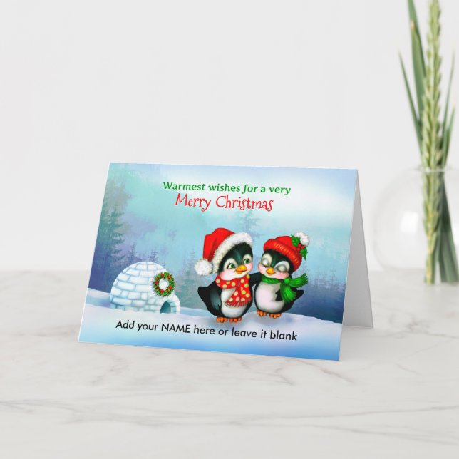 Feliz Navidad a los pingüinos con igloo en la niev (Anverso)