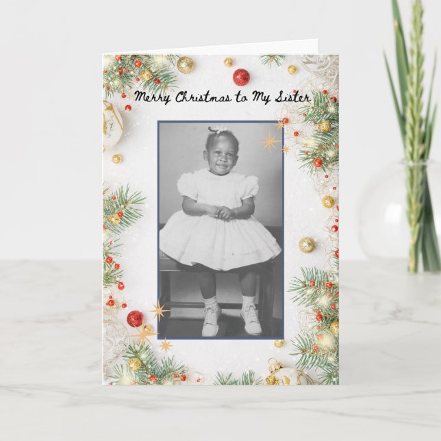 Feliz Navidad a mi hermana tarjeta fotográfica de  (Anverso)