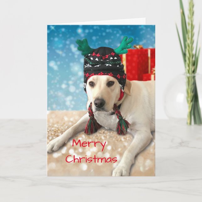 Feliz Navidad a perro labrador con Gorra de Antler (Anverso)
