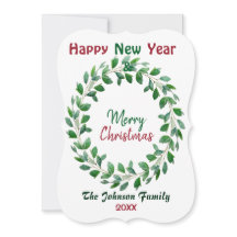 Feliz Navidad acuarela Año Nuevo Verde Wreth