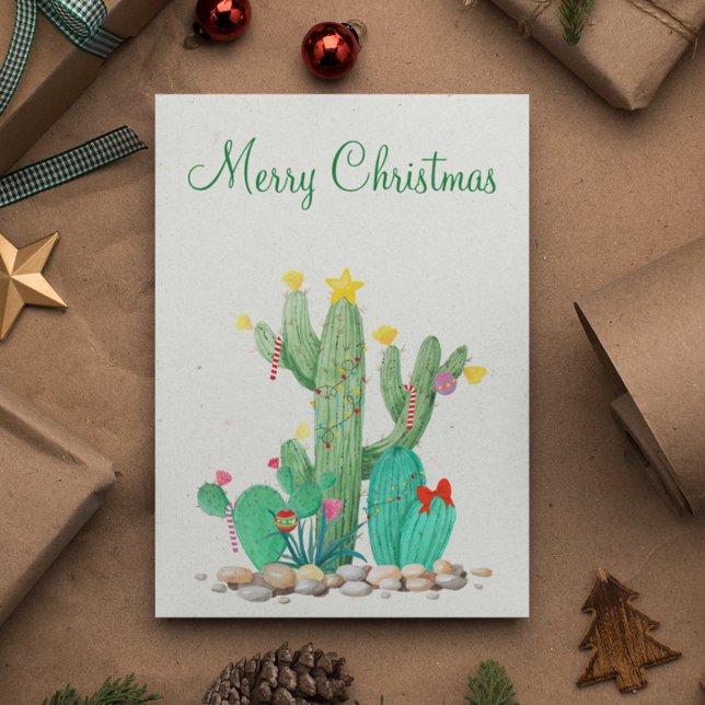 Feliz Navidad Acuarela Cactus Desierto Suroeste (Subido por el creador)