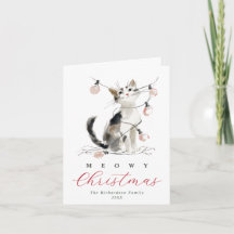 Feliz Navidad Acuarela Gato y Luces