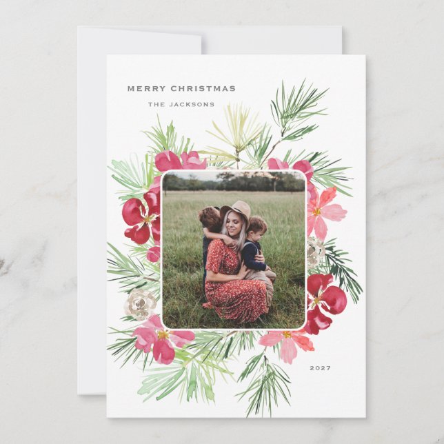 Feliz Navidad acuarela invierno guirnalda botánica (Anverso)