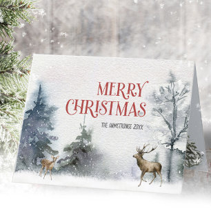 Feliz Navidad acuarela invierno venado Wonderland