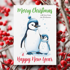 Feliz Navidad acuarela Pingüinos Cristianos