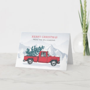 Feliz navidad acuarela Red Truck Happy