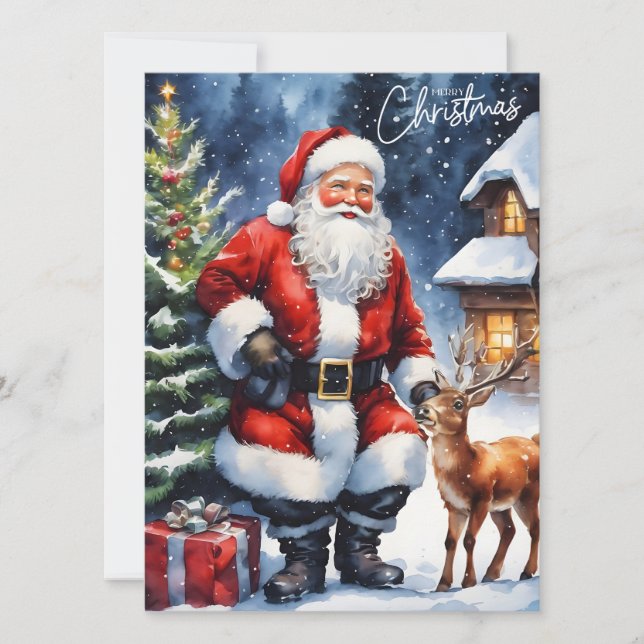 Feliz Navidad acuarela Santa Claus (Anverso)