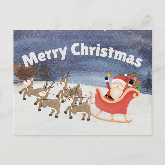 Feliz Navidad acuarela Santa Sleigh (Anverso)