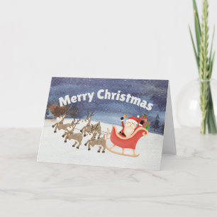 Feliz Navidad acuarela Santa Sleigh