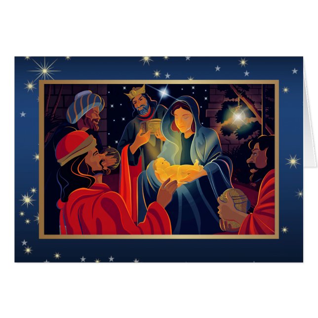 Feliz Navidad. Adoración de la tarjeta de Personal (Anverso (Horizontal))