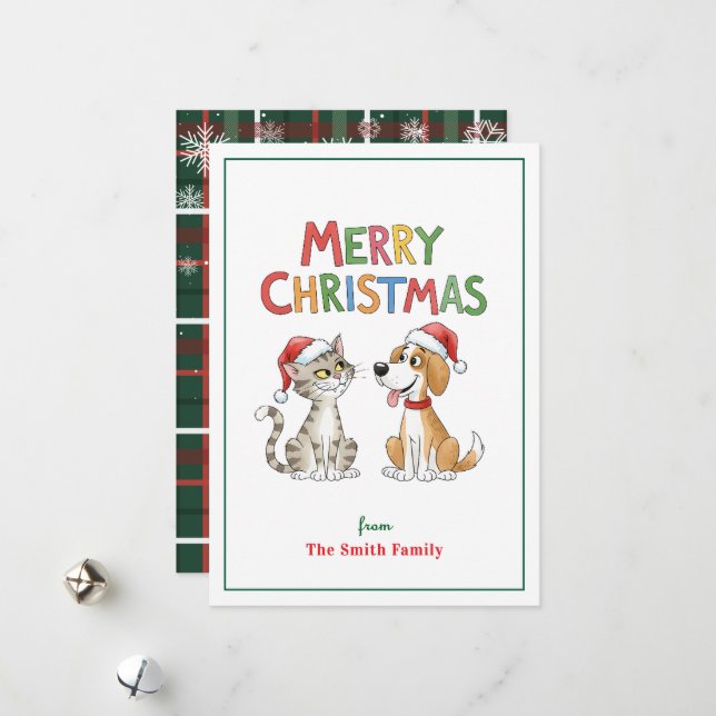 Feliz Navidad al gato y al perro con sombreros de  (Anverso/Reverso In Situ)