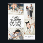 Feliz Navidad Año Nuevo 4 Collage de fotos<br><div class="desc">Esta elegante y festiva tarjeta postal de vacaciones multifoto incluye un tipo de estilo escrito a mano con un collage de fotos mostrando 4 de tus fotos. En la parte posterior, agregue su dirección de retorno y un mensaje de personalizado preimpreso para un envío rápido y fácil de tarjetas de...</div>
