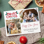 Feliz Navidad Año Nuevo Desearía la foto familiar<br><div class="desc">Tarjeta de saludo de vacaciones familiares con fotos familiares y deseando a sus seres queridos una Feliz Navidad y un Feliz Año Nuevo. Añade tus fotos,  saludo personalizado y apellido. Esta carta de Navidades se revierte a una franja de caramelo rojo y blanco en la parte posterior.</div>