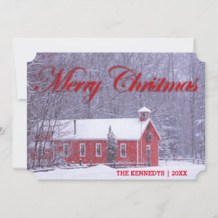Feliz Navidad - Antigua escuela roja en la nieve
