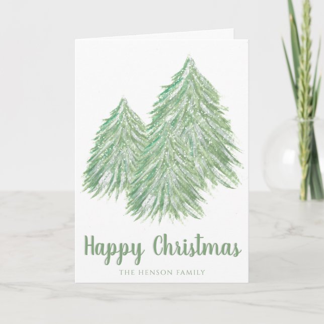 Feliz Navidad Árbol de Navidad Acuarela Verde (Anverso)
