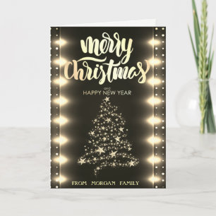 Feliz Navidad, árbol de Navidad dorado, luces de c