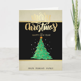 Feliz Navidad, Árbol de Navidad en acuarela dorado