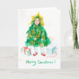 feliz navidad árbol de Navidad saludos niña pequeñ