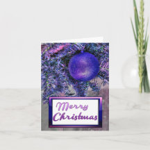 Feliz Navidad Árbol Morado Retro Tarjeta Doblada