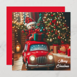 Feliz Navidad árbol rojo coche trayendo regalos