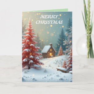 Feliz navidad árboles rojos nevados