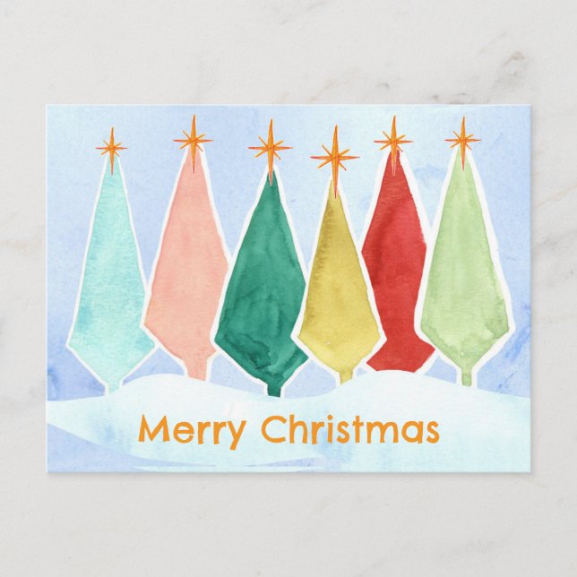 Feliz Navidad Árboles Star Snow Watercolor (Anverso)