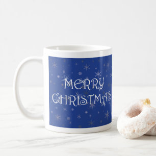 Feliz Navidad azul con copas de nieve