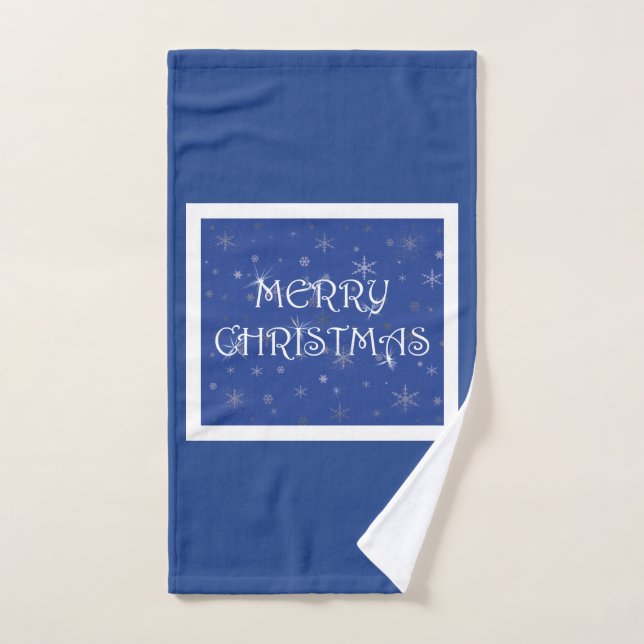 Feliz Navidad azul con copas de nieve (Toalla de mano)