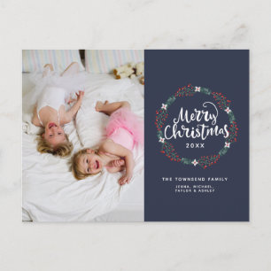 Feliz Navidad Azul Tarjeta de vacaciones con fot