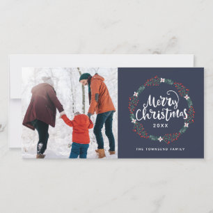 Feliz Navidad Azul Tarjeta de vacaciones con fot
