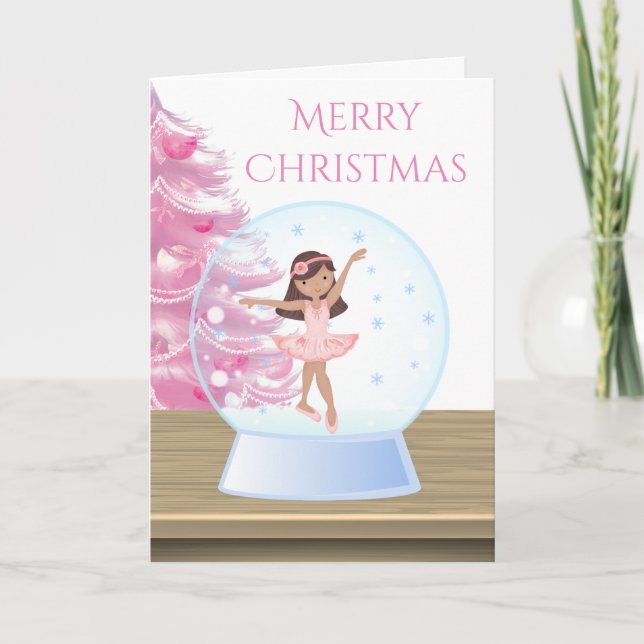 Feliz Navidad Ballerina Nieve Globe Rosa, Blanco (Anverso)