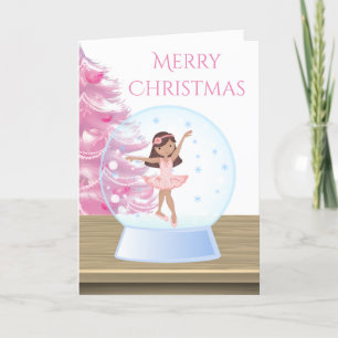 Feliz Navidad Ballerina Nieve Globe Rosa, Blanco