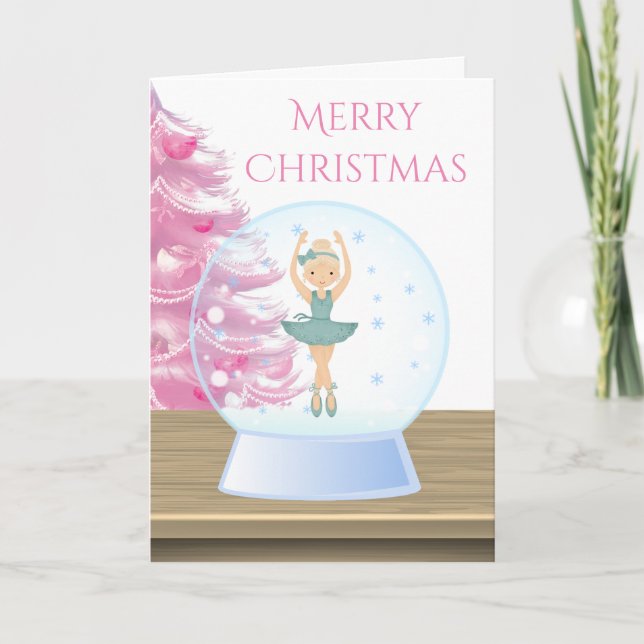 Feliz Navidad Ballerina Nieve Globe Rosa, Blanco (Anverso)
