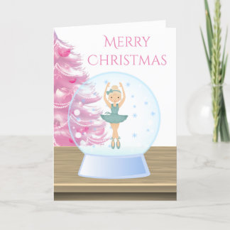 Feliz Navidad Ballerina Nieve Globe Rosa, Blanco