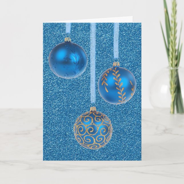 Feliz Navidad Baubles Purpurina azul oro (Anverso)