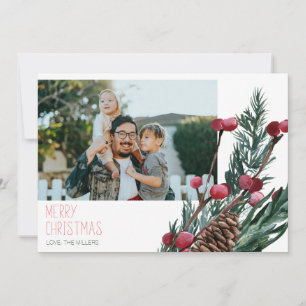Feliz Navidad Bayas y Tarjeta de Foto de Piña