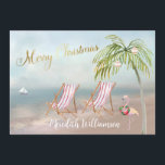 Feliz Navidad Beach Flamingo Presupuesto<br><div class="desc">Feliz Navidad en esta preciosa playa de Watercolor - escena tranquila y suave con dos tumbonas - flamencos amistosos con una hermosa corona - Palmera con algunos adornos. También disponible en diferentes pesos de papel: su selección. Cualquier pregunta de diseño sólo envía un correo electrónico a charmdesignstudio@rcn.com y nos complacerá...</div>