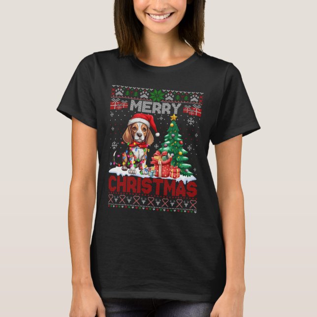 Feliz Navidad Beagle Dog Lover Ugly Xmas Sweater (Anverso)