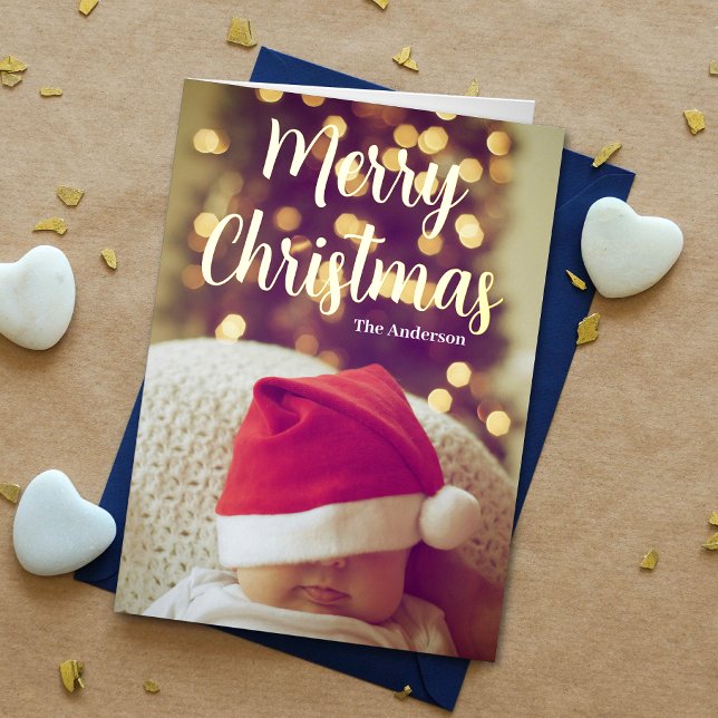Feliz Navidad, bebé, foto de oro real (Enhance holiday wishes with our photo card, featuring "Merry Christmas" in gold foil for added charm)