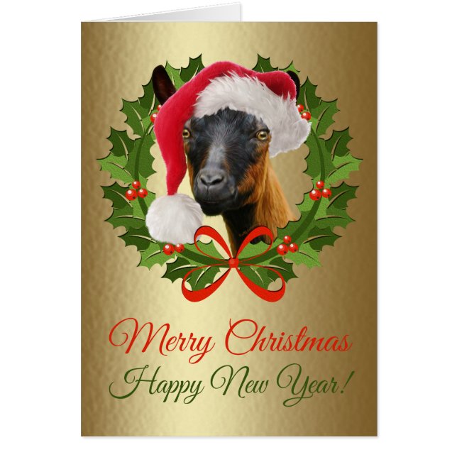 Feliz Navidad Bella Oberhasli Goat Art (Frente)