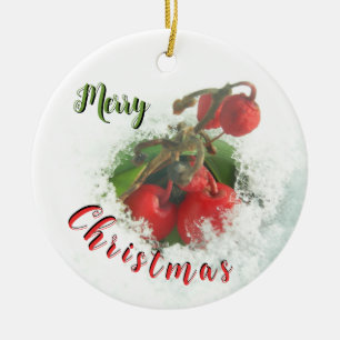 Feliz Navidad Berries rojos del Ornamento de Nieve