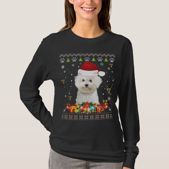 Feliz Navidad Bichos Frise Dog Ugly Sweater San (Anverso)