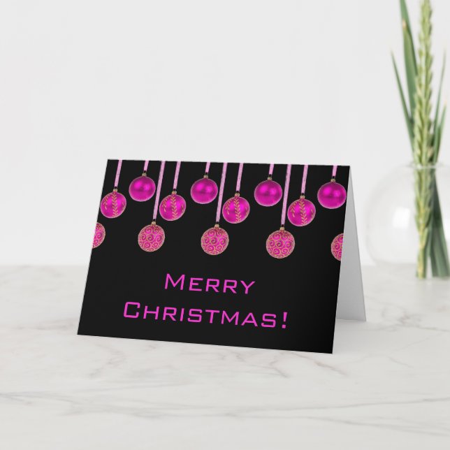 Feliz Navidad Black Pink Gold Baubles Card (Anverso)