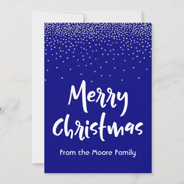 Feliz Navidad Blanco con Confeti de Azul Marino y  (Anverso)