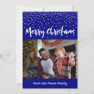 Feliz Navidad Blanco con Confeti de Azul Marino y 