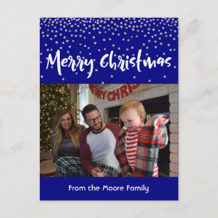 Feliz Navidad blanco sobre confeti navy y plata