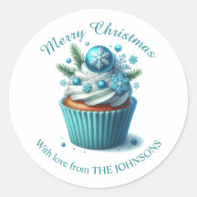 Feliz Navidad Blue Cupcake con amor Pegatina