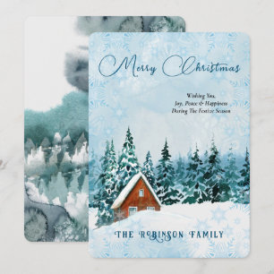 Feliz Navidad Blue Watercolor Winter Scape