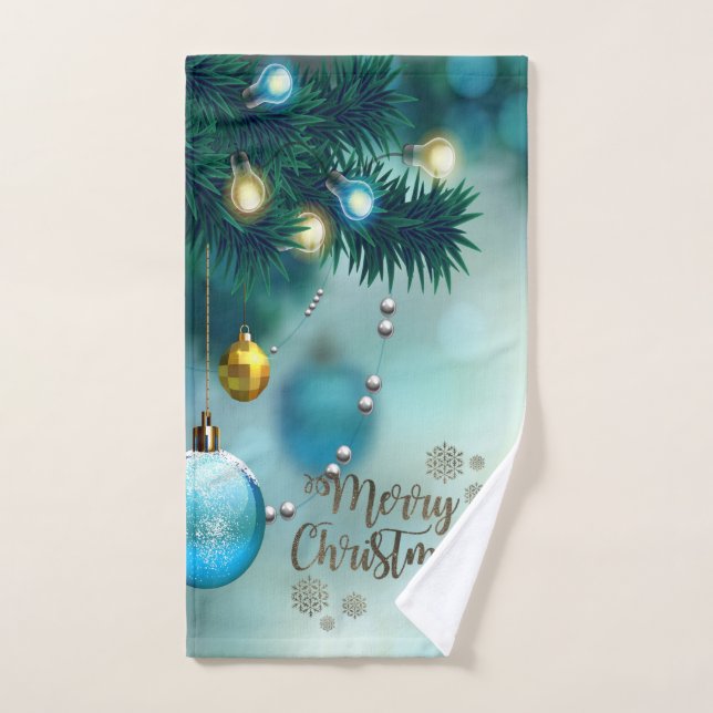 Feliz Navidad, Bolas de Navidad Azules (Toalla de mano)